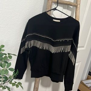 Fringe cropped silver sweater, size M